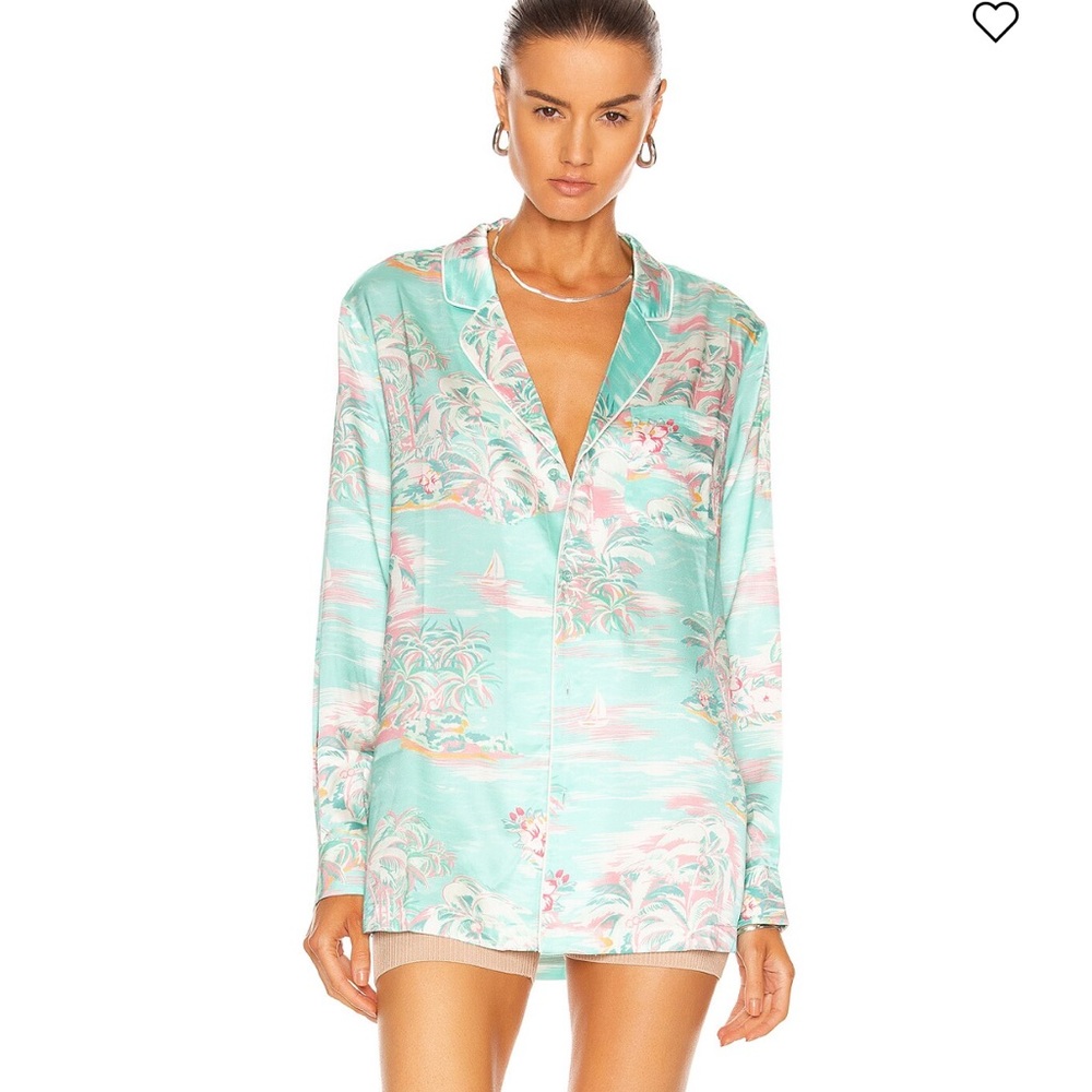 SER.O.YA Silk Bland Kostas Button Down Shirt Size L Summer Beach Party Casual